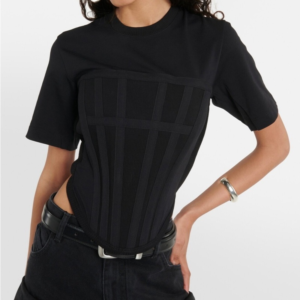 Dion Lee Black Asymmetrical Fitted Short Sleeve Tee